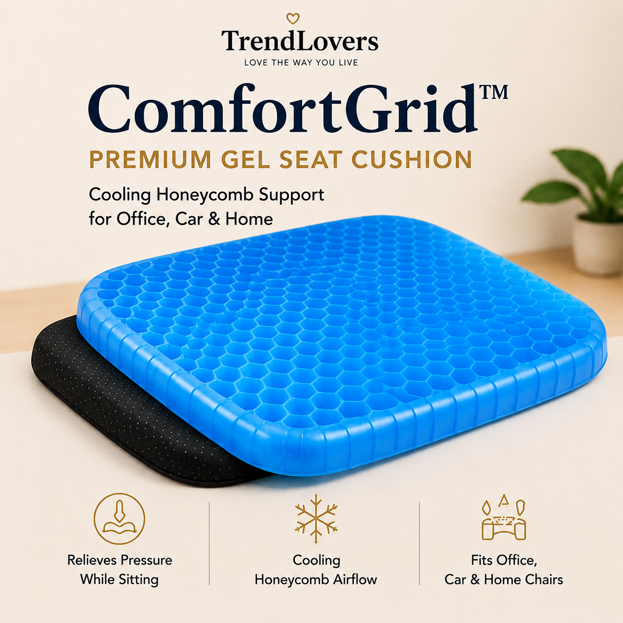 ComfortGrid™ Premium Gel Seat Cushion | Office, Car & Home